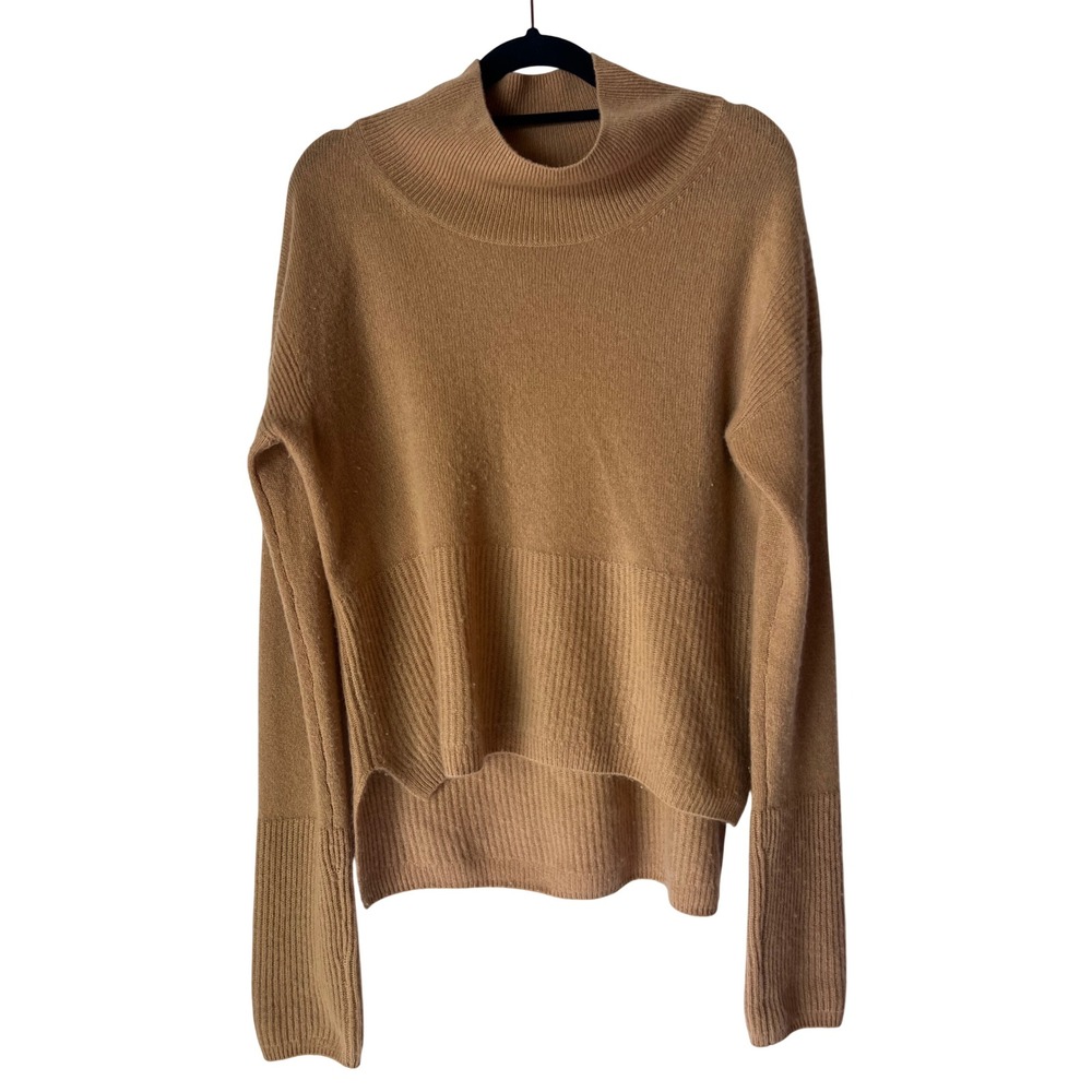 Project Naadam 100% Cashmere Mock Neck Sweater Camel Tan High Low Hem M